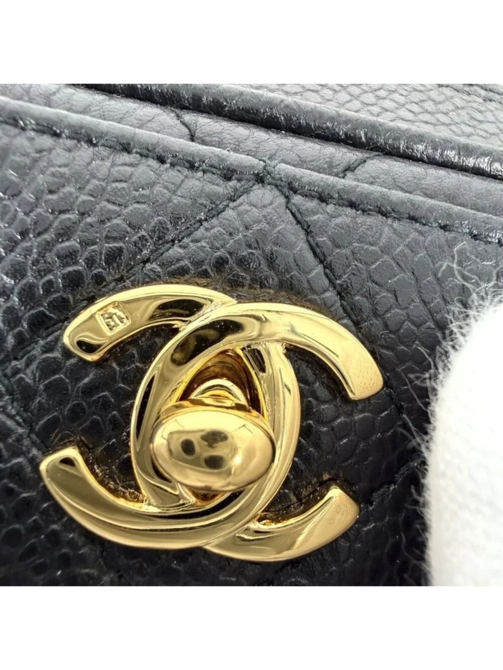Chanel Shoulder Bag Quilted CC Logo Chain Crossbody Caviar Leather Black Gold